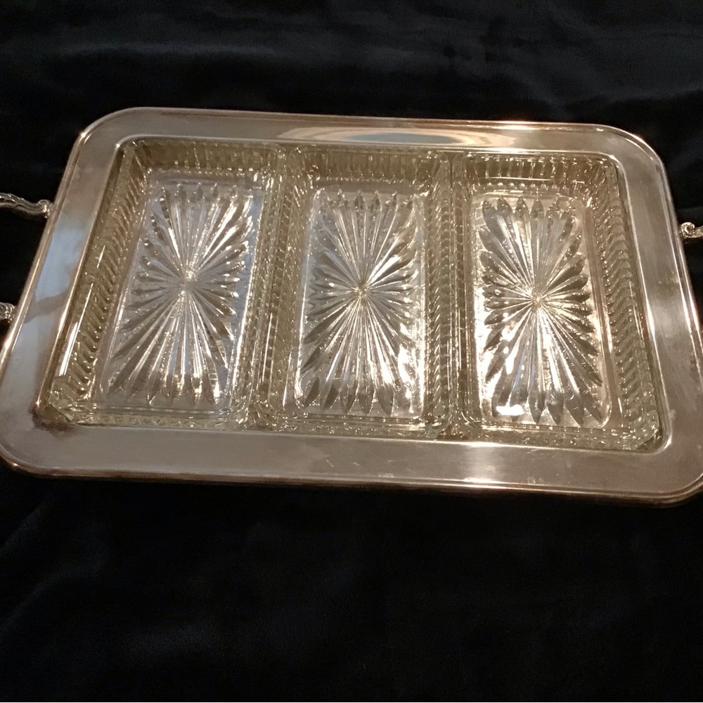 Elegant Silver Plated and Glass Serving Tray
